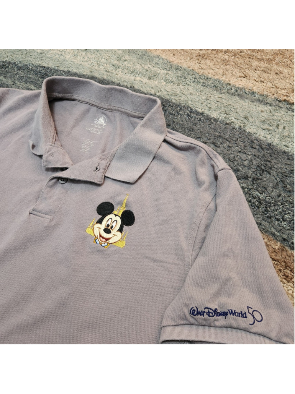 Walt Disney World 50th Anniversary Embroidered Mens Large Gray Polo Mickey Mouse